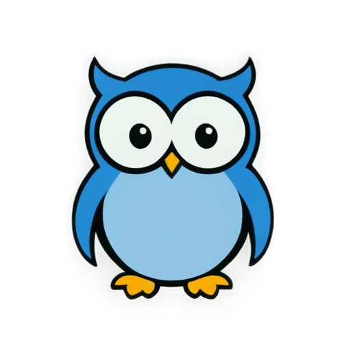 simple, smiling, cute, one-line, owl, 5 colors - icon | sticker