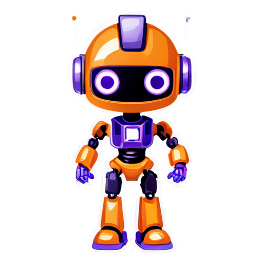 robot with phone near head lines, orange and purple color - icon | sticker