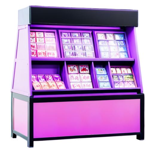 A Bazaar Stand featuring Pink and Purple colors only set againts a black background. Selling board games - icon | sticker