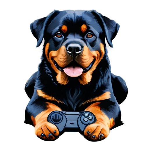 Rottweiler with gamepad in paws - icon | sticker