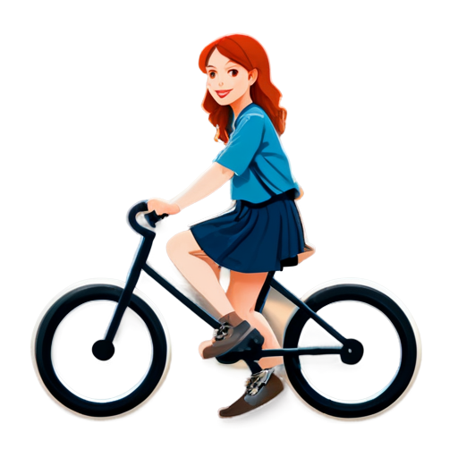 a red-haired girl riding a bicycle :: contouring and minimalism - icon | sticker