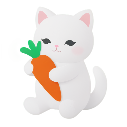 white cat hugging a carrot plushie - icon | sticker