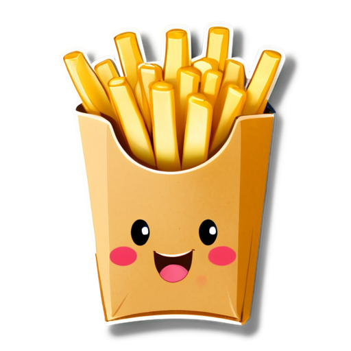 French fries on a paper bag - icon | sticker