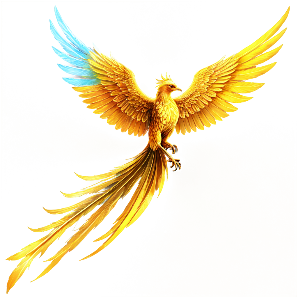 chinese Phoenix,(gold line:1.3),(solo:1.2), Bird ,HDR,(Studio Lighting),Soft Lighting,golden wings, flying in the sky and rushing to the sun, long tail with flame, with flame on its wings,sun, phoenix,colorful - icon | sticker
