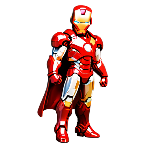 Epic full-body illustration of Ironman, standing heroically, with a dynamic pose, in a dramatic sky background, detailed, cape flowing in the wind, powerful and inspiring, high-definition, realistic style. - icon | sticker