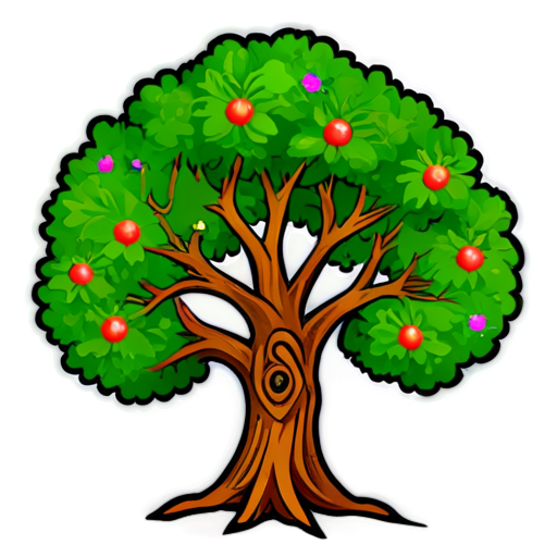 tattoo style tree with russian ornament - icon | sticker