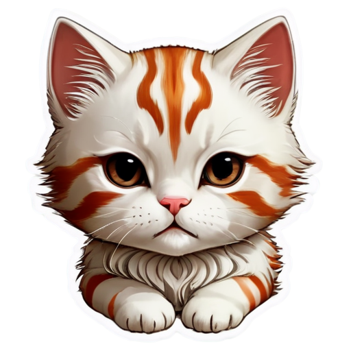 The head of a sleepy cat is cream-colored with soft red stripes. Delicate and cute drawing - icon | sticker