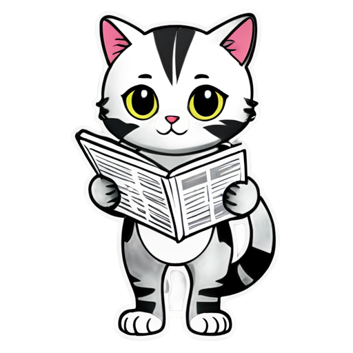 Cats Reading Newspapers, line art, monochrome, bold outline, bold strokes, line drawing, minimalism - icon | sticker