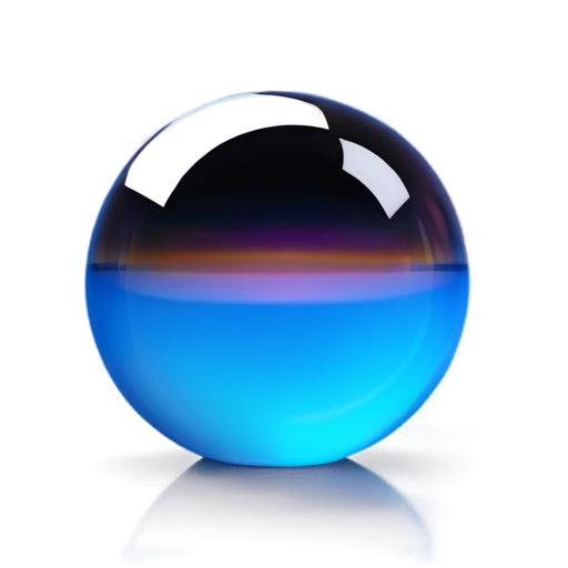 A simple, floating glass sphere without any base or stand, with a transparent, reflective surface. The sphere is empty or filled with subtle magical effects like gentle swirls of energy or light particles. The design is minimalistic and elegant, shown on a completely plain white background with no gradients. - icon | sticker