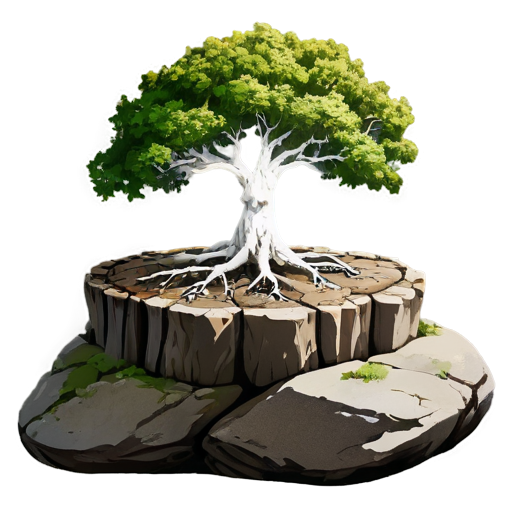 White logo of a World Oak Tree on a rock - icon | sticker