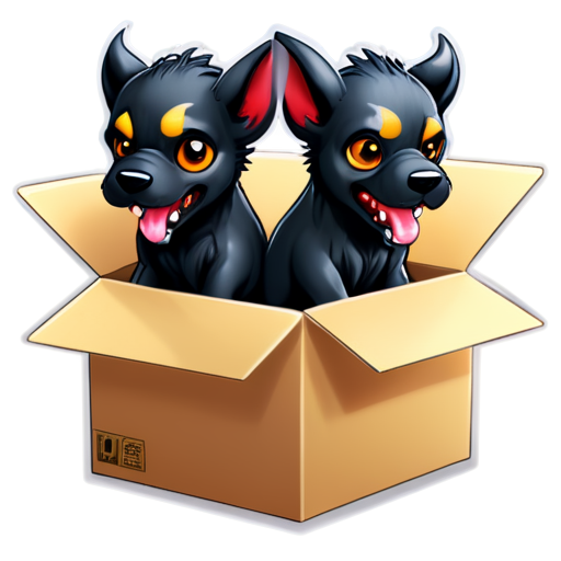 an evil three-headed Cerberus crawls out of the paper box - icon | sticker