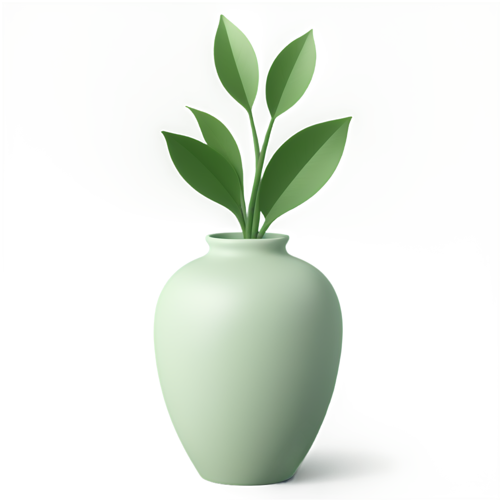 3D render of a light green ceramic vase with a minimalistic plant, green leafs,beautiful light, minimalistic, - icon | sticker