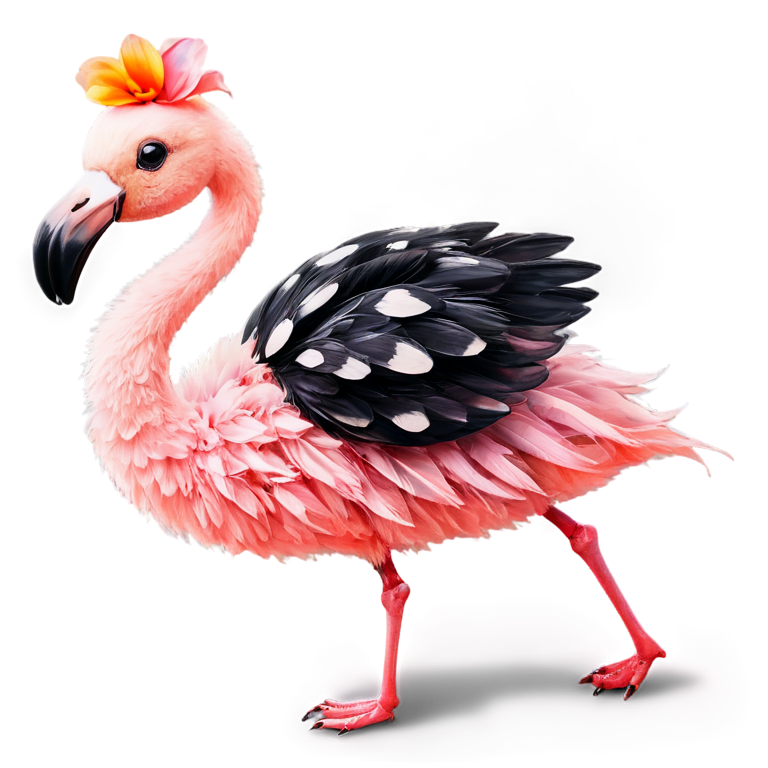 An adorable ladybug flamingo hybrid creature with flower petal-like feathers, hyperrealistic - icon | sticker