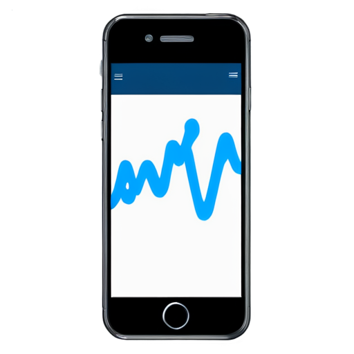 mobile application, simple blue line shape, white screen with a blue graph inside - icon | sticker