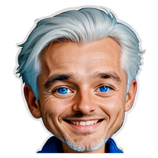Smiling Face of Ukrainian man with white hair and blue eyes - icon | sticker