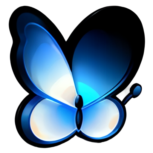 beautiful butterfly, pixeled style, 3 colors: blue, white and black - icon | sticker