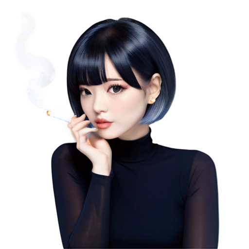 A beautiful short haired woman with a cigarette in her hand and she looks stunning for my profile dark feminine and also the background make it cool black - icon | sticker