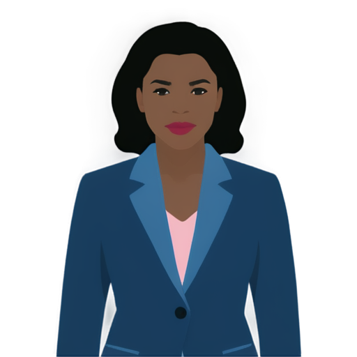 symbolic line icon of a powerful African American female president wearing a suit of pink, light blue, and navy blues - icon | sticker