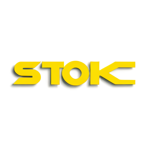 Simple vector logo with letters ["_Stoik_"] in [simple] shapes and [digital art], in [frobots style], color [Yellow gradient] on grey metallic background - icon | sticker