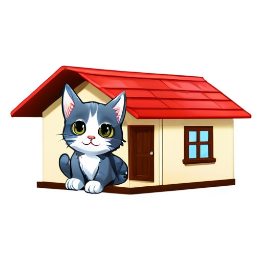 Cat in house - icon | sticker