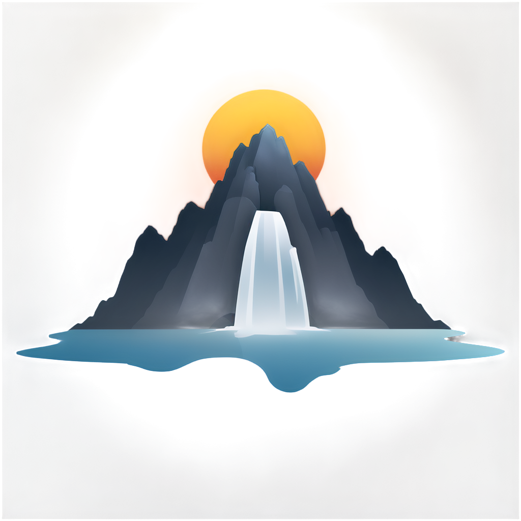 waterfall,fantasy,border,river,a mountainous horizon,gradient sky,rock,sunset, - icon | sticker