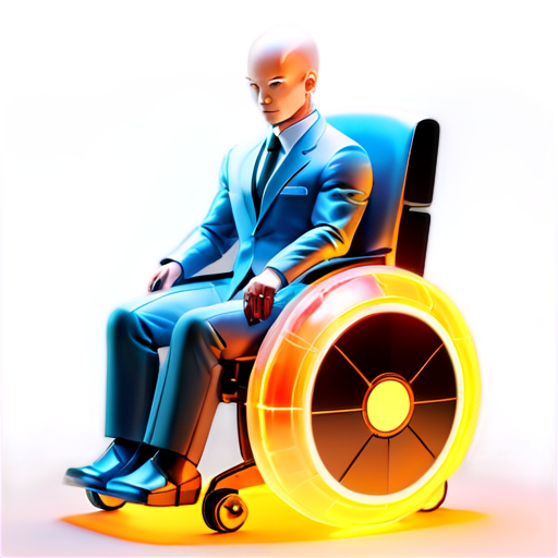 Epic full-body illustration of Professor Xavier, seated in his high-tech wheelchair, in a futuristic Cerebro room, calm and wise expression, detailed suit, glowing Cerebro helmet, dynamic lighting, high-definition, realistic style. - icon | sticker