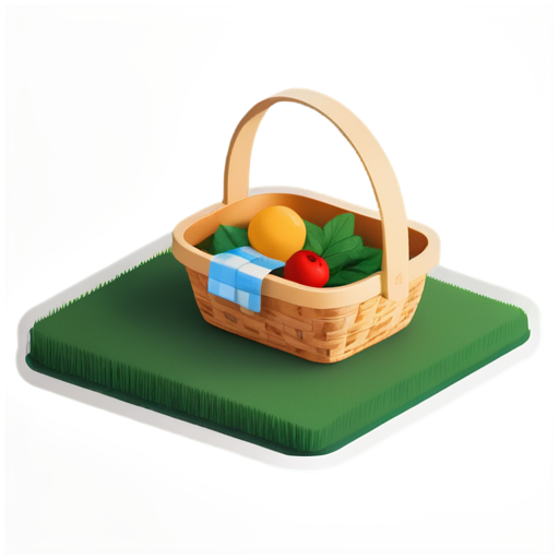 3d geolocation pin with picnic basket and grass on it - icon | sticker