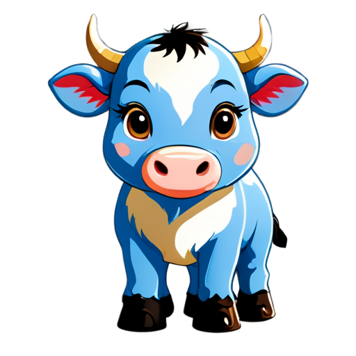 OX cow, avatar, simple, blue, lines, cartoon - icon | sticker