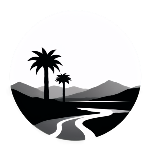 desert oasis inside the urban city - black and white simle icon - icon | sticker