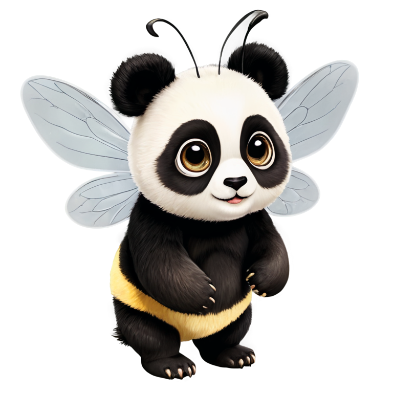 panda bee, hyperrealism, realistic, insect wings, facette eyes, chibi - icon | sticker