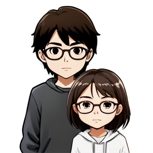 Girl (with short black hair and glasses) and Guy (long brown hair no glasses) friends gaming - icon | sticker