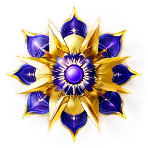 lotus flower golden with arrows rotating around it. purple accents warframe inspired hi tech - icon | sticker