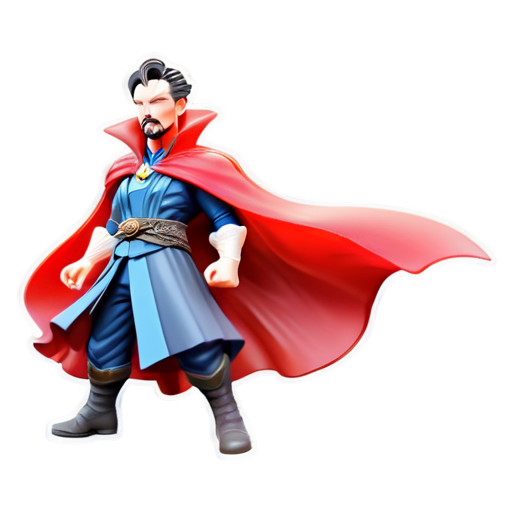 Epic full-body illustration of Doctor Strange, standing heroically, with a dynamic pose, in a dramatic sky background, detailed, cape flowing in the wind, powerful and inspiring, high-definition, realistic style. - icon | sticker