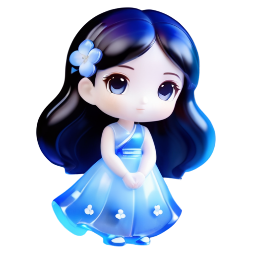 Jasmine in a blue dress with a blue flowers buket - icon | sticker