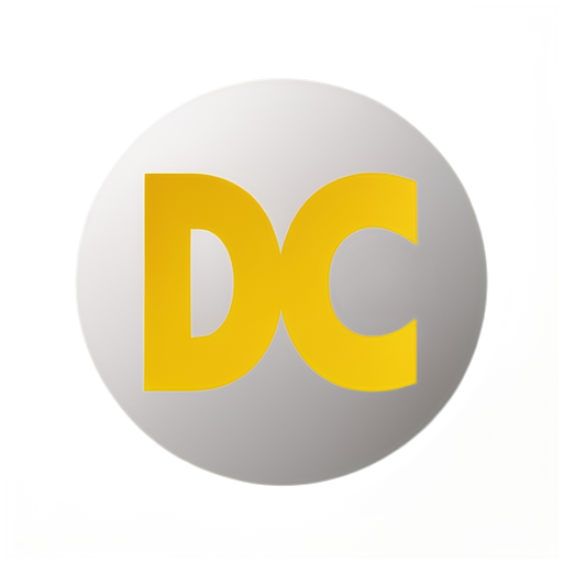 big yellow bold letters "dc" with a grey border in white circle - icon | sticker