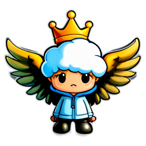 A cloud with the word Ad, written on it, wings, and king hat with a wrench on it. - icon | sticker