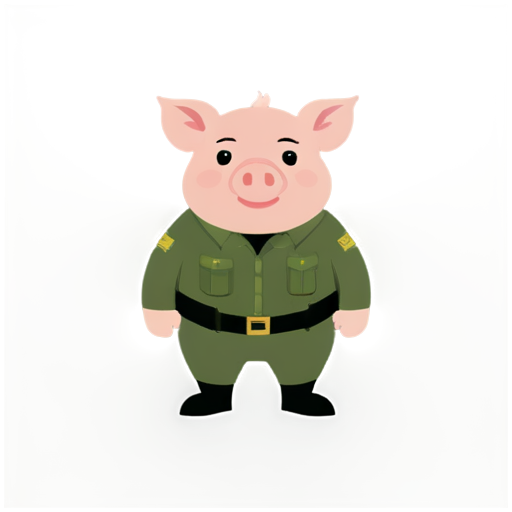 angry pig in military uniform, vector cartoon style - icon | sticker