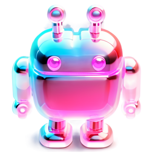 Holographic pink robot's heart - icon | sticker