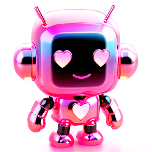 Holographic pink android robot heart - icon | sticker