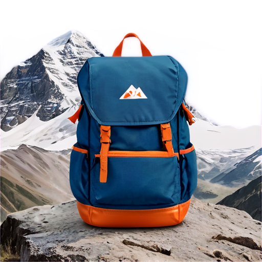 A pictorial logo design, a backpack in front of a mountain, convey the sense of adventure and challenges, minimal and clean - icon | sticker