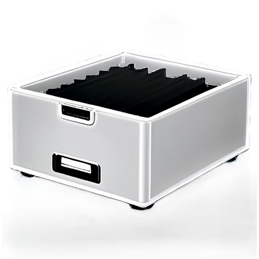 Desktop storage box with internal partitions, line art, minimalist, white & black color - icon | sticker