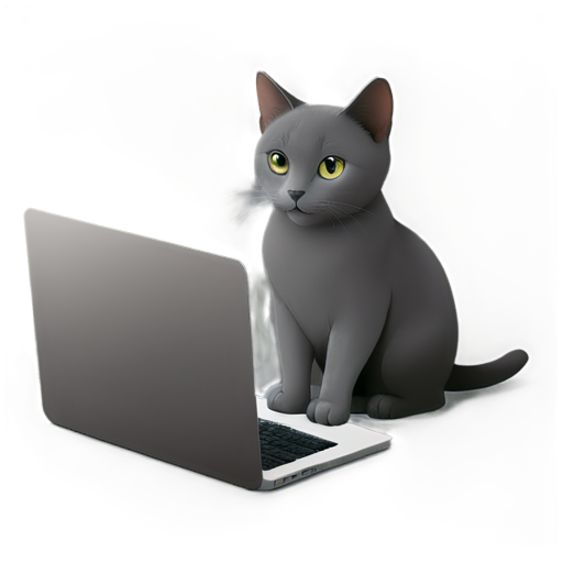 A gray cat, without fur, is warming itself while lying on an open laptop. A girl sits next to her and drinks coffee. - icon | sticker