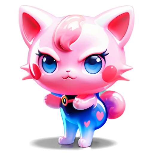 Epic full-body illustration of Jigglypuff, a round pink Pokémon with big blue eyes, small cat-like ears, and a curly tuft of hair on its head, standing confidently with a microphone in hand, vibrant concert stage background, detailed fur texture, cute and determined expression, dynamic lighting, high-definition, realistic style. - icon | sticker