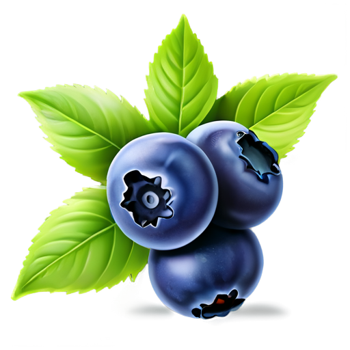 Juicy blueberry berries with green leaves. Realism, 3d. - icon | sticker