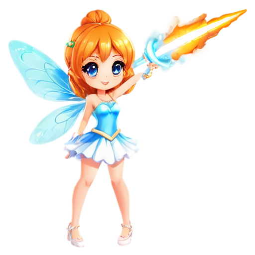 chibi fairy girl firing magic missile from her staff - icon | sticker