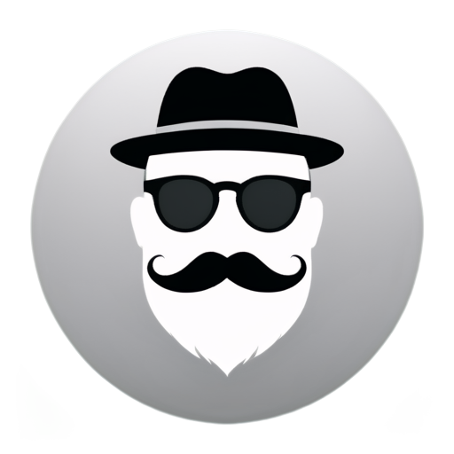 White background, black figures, hat, mustache, black glasses. The whole figure is in a gray circle. Under the icon is the text "Молчание Усов" - icon | sticker