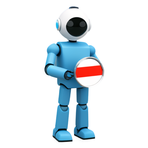 A simple robot, front, upper body, wearing a magnifying glass, inserting flags on the ground to mark the position. - icon | sticker