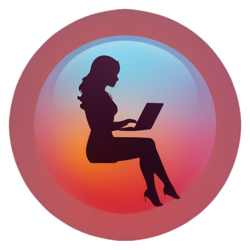 neon girl in sphere with mail from internet sunset background red sun - icon | sticker