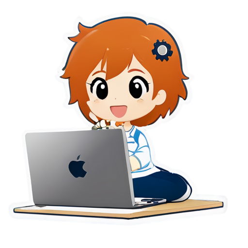 a flat icon with one single color for the background and a laptop with cogs on the screen for the logo - icon | sticker