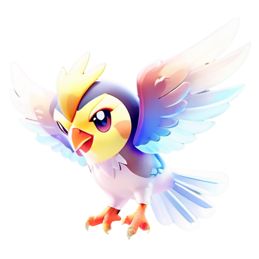 Epic full-body illustration of Pidgeot, soaring majestically with wings spread wide, detailed feathers and talons, sky with clouds background, intense and determined expression, dynamic lighting, high-definition, realistic style. - icon | sticker